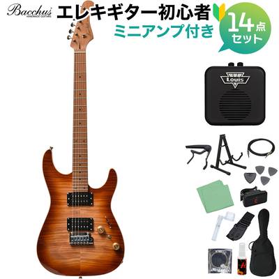 Bacchus IMP24 FMH-RSM/M N-BR-B エレキギター初心者14点セット 【ミニアンプ付き】 ストラトタイプ ユニバースシリーズ バッカス 