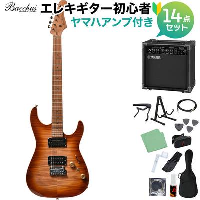 Bacchus IMP24 FMH-RSM/M N-BR-B エレキギター初心者14点セット 【ヤマハアンプ付き】 ストラトタイプ ユニバースシリーズ バッカス 