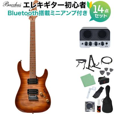 Bacchus IMP24 FMH-RSM/M N-BR-B エレキギター初心者14点セット 【Bluetooth搭載ミニアンプ付き】 ストラトタイプ ユニバースシリーズ バッカス 