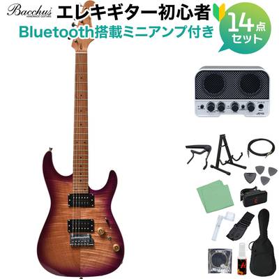 Bacchus IMP24 FMH-RSM/M N-MGT-B エレキギター初心者14点セット 【Bluetooth搭載ミニアンプ付き】 ストラトタイプ ユニバースシリーズ バッカス 