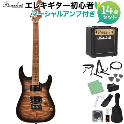 Bacchus IMP24 FMH-RSM/M N-BK-B エレキギター初心者14点セット【マーシャルアンプ付き】 ストラトタイプ ユニバースシリーズ バッカス 