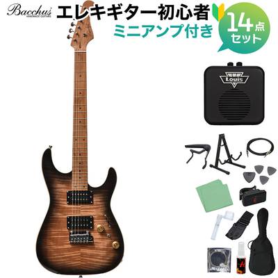 Bacchus IMP24 FMH-RSM/M N-BK-B エレキギター初心者14点セット 【ミニアンプ付き】 ストラトタイプ ユニバースシリーズ バッカス 