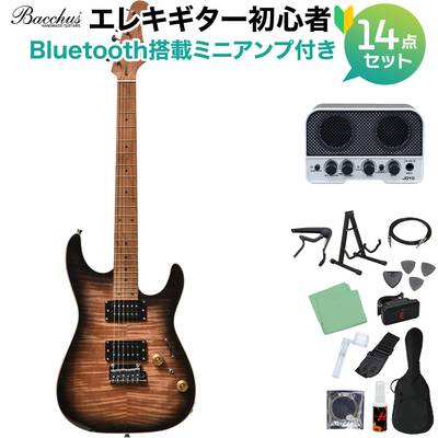 Bacchus IMP24 FMH-RSM/M N-BK-B エレキギター初心者14点セット 【Bluetooth搭載ミニアンプ付き】 ストラトタイプ ユニバースシリーズ バッカス 