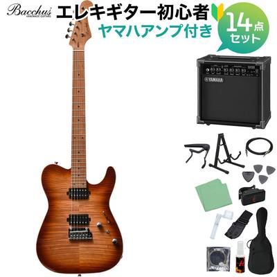 Bacchus TAC24 FMH-RSM/M N-BR-B エレキギター初心者14点セット 【ヤマハアンプ付き】 テレキャスタイプ ユニバースシリーズ バッカス 