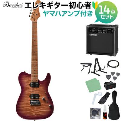 Bacchus TAC24 FMH-RSM/M N-MGT-B エレキギター初心者14点セット 【ヤマハアンプ付き】 テレキャスタイプ ユニバースシリーズ バッカス 