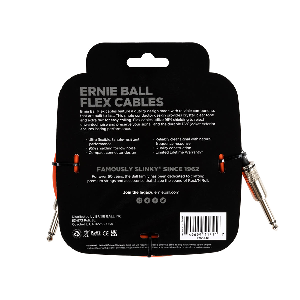ERNiE BALL FLEX CABLE 10' SS OR フレックスケーブル 約3m オレンジ アーニーボール P06416