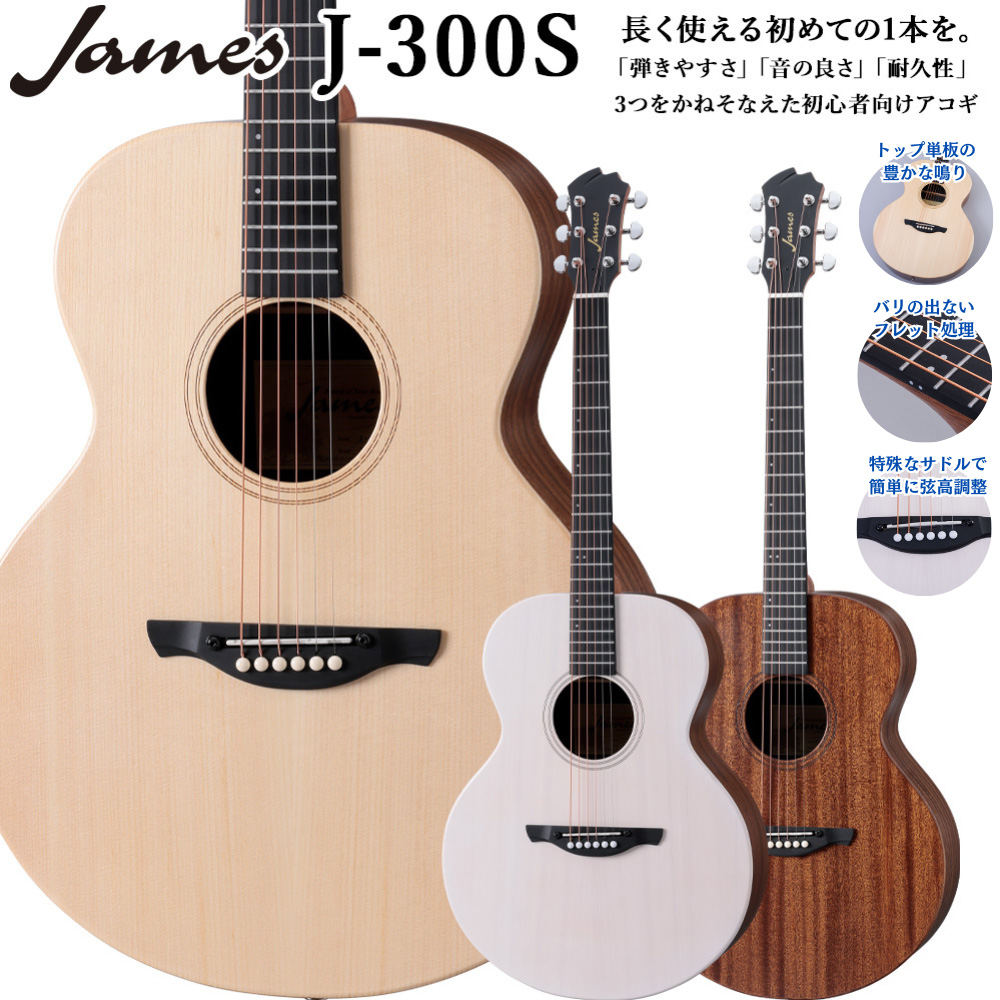 James J-300S アコースティックギター トップ単板 簡単弦高調整 細い ...