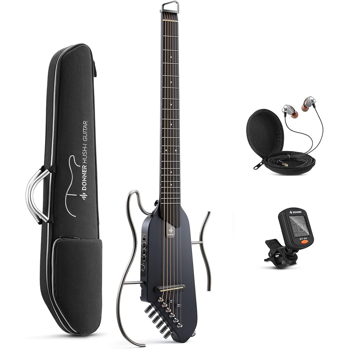 Donner HUSH-I Black (ブラック) トラベルギター ヘッドレスギター 