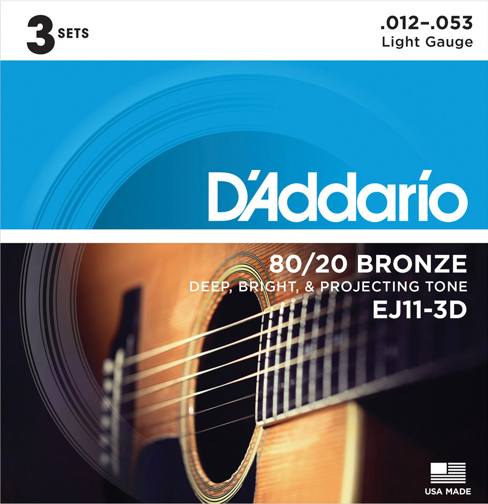D'Addario EJ11-3D 80/20ブロンズ 12-53 ライト 3セット 【ダダリオ アコースティックギター弦 お買い得な3パック】