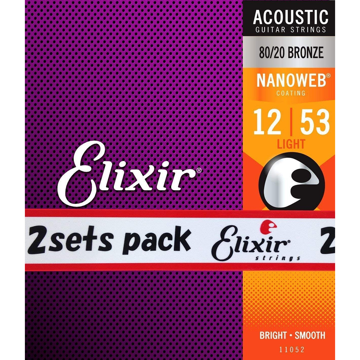 Elixir NANOWEB 80/20ブロンズ 12-53 ライト 2セット #11052 【エリクサー アコースティックギター弦  お買い得な2パック】