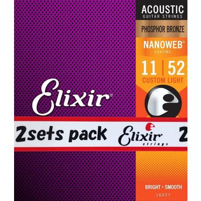 Elixir NANOWEB フォスファーブロンズ 11-52 カスタムライト 2セット #16027 【エリクサー アコースティックギター弦 お買い得な2パック】
