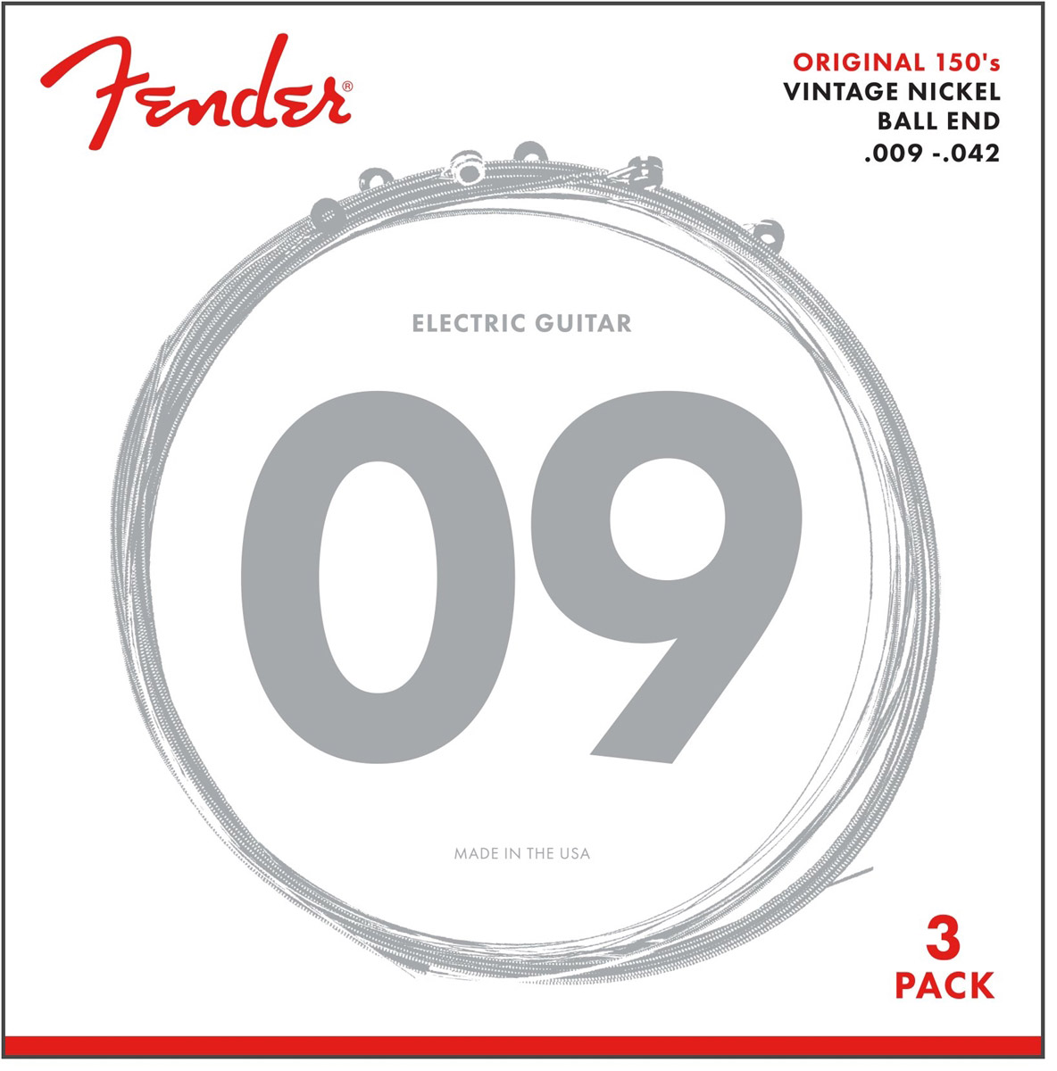 Fender 150L-3PACK エレキギター弦 ORIGINAL PURE NICKEL 150 009-042 ボールエンド 3パックセット 【フェンダー】