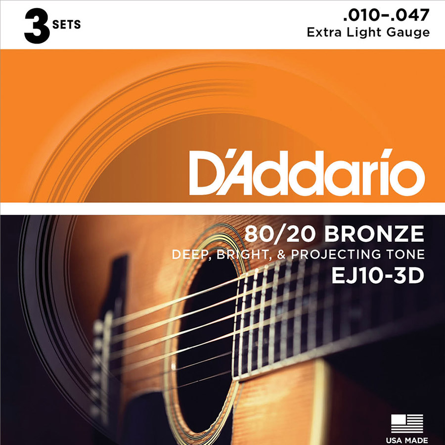 D'Addario EJ10-3D 80/20ブロンズ 10-47 エクストラライト 3セット 【ダダリオ アコースティックギター弦 お買い得な3パック】  - 島村楽器オンラインストア