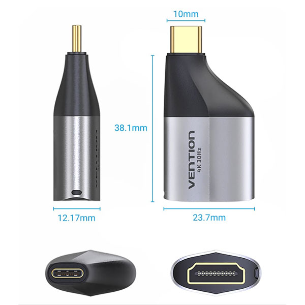 VENTION Type C Male to HDMI Female アダプター Gray HDMI1.4規格 
